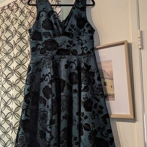 Eva Rose Floral Velvet Teal Fit And Flare Dress. Size 1X